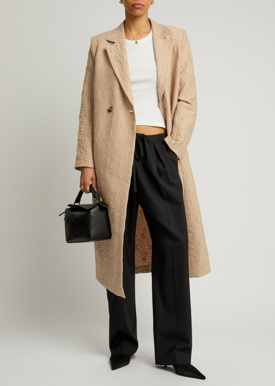 Harris Wharf London Double-breasted Cloqué Coat Beige