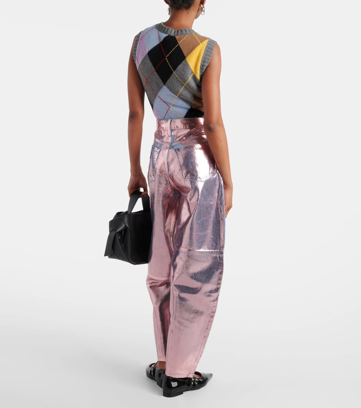 Ganni Metallic barrel-leg jeans
