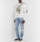 Off-White - EV BRAVADO Slim-Fit Crystal-Embellished Embroidered Distressed Denim Jeans - Blue