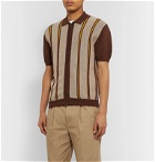 Beams Plus - Slim-Fit Striped Cotton and Linen-Blend Zip-Up Polo Shirt - Brown