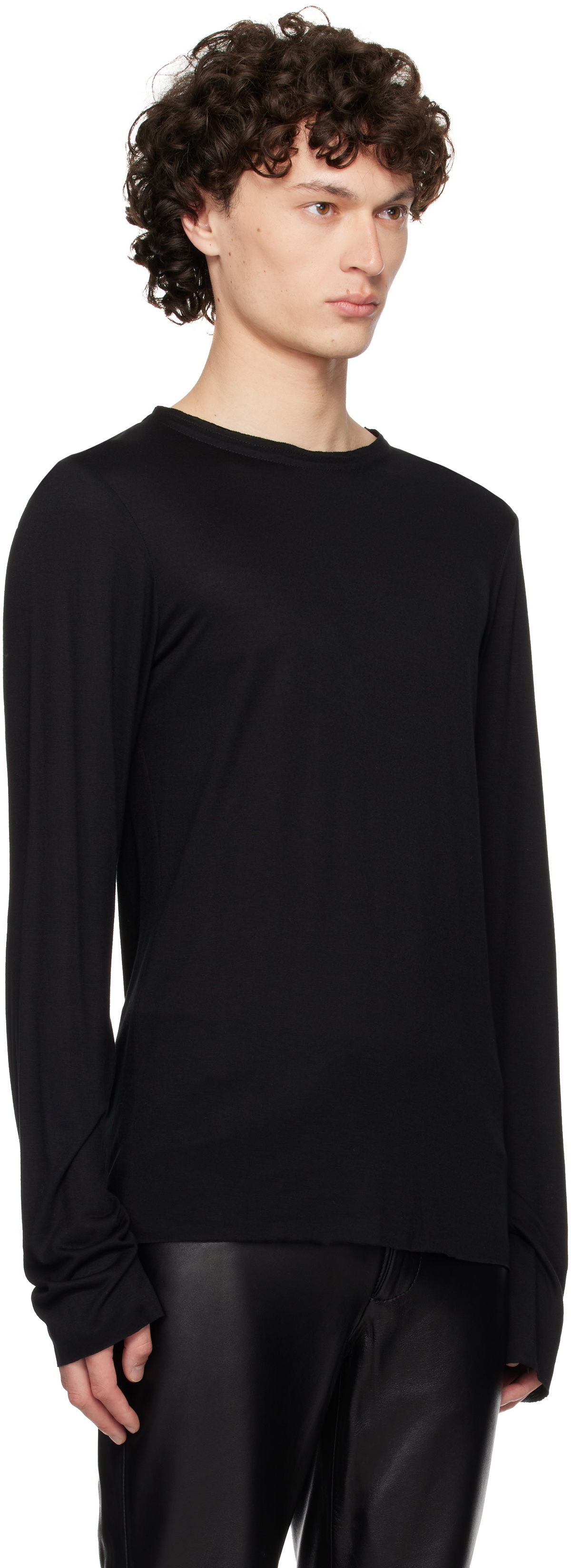【関税込み】AARON ESH ブラック サテン トリム Tシャツ AARON ESH Black Satin Trim Long Sleeve T-shirt Aaron Esh