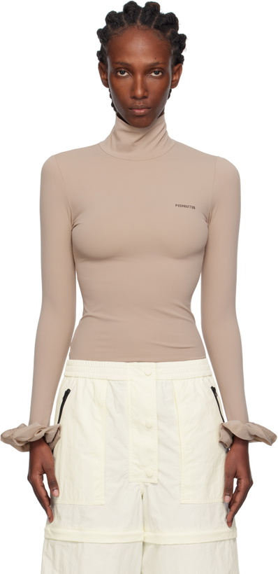 Photo: Pushbutton Beige Scrunchie Sleeve Jersey Turtleneck