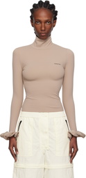 Pushbutton Beige Scrunchie Sleeve Jersey Turtleneck