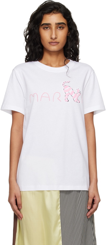 Photo: Marni White Marni Logo Flock Fluffy Cat Jersey T-shirt