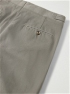 Stòffa - Tapered Pleated Brushed Cotton-Twill Trousers - Green