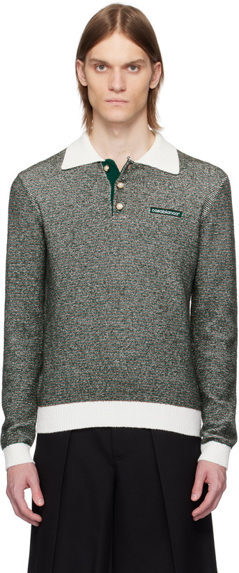 Photo: Casablanca Green & Brown Boucle Stripe Polo