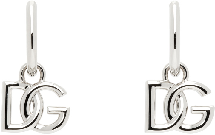 Photo: Dolce&Gabbana Silver Hoop 'DG' Logo Pendant Earrings