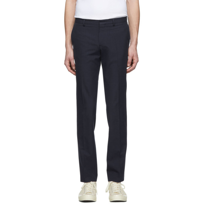 Photo: Maison Kitsune Navy Small Check Classic Fit Trousers