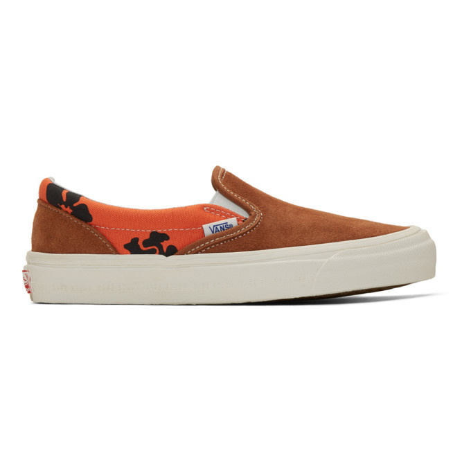 Photo: Vans Brown and Orange Modernica Edition Hawaii Classic Slip-On Sneakers