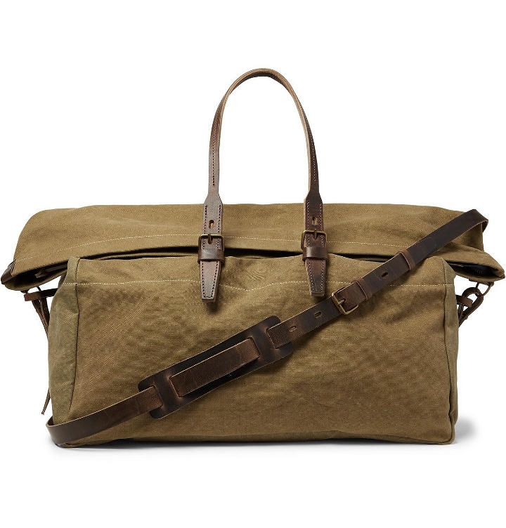Photo: Bleu de Chauffe - Cabine Leather-Trimmed Stonewashed Cotton-Canvas Holdall - Green