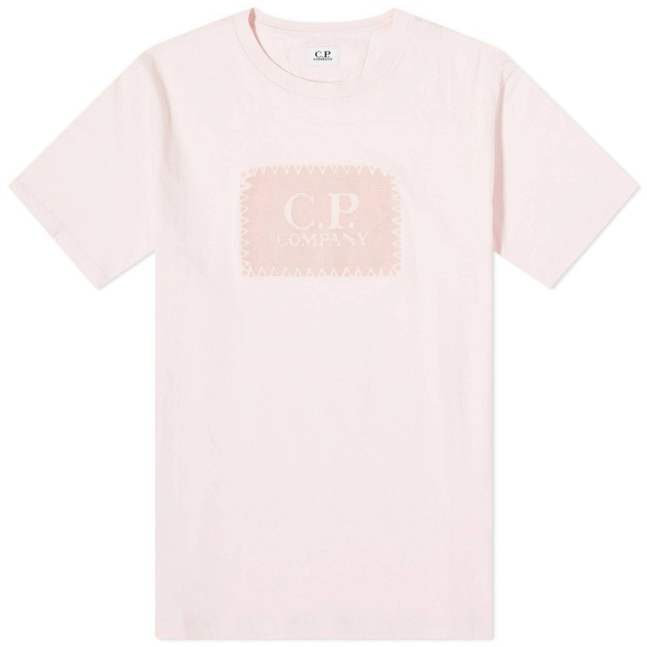 Photo: C.P. Company Men's 30/1 Jersey Label Style Logo T-Shirt in Heavenly Pink