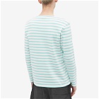 Armor-Lux Men's 59654 Long Sleeve Organic Stripe T-Shirt in Milk/Mint Green
