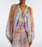 Camilla Embellished lace-up silk blouse