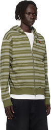 Kenzo Khaki Kenzo Paris 'Boke Flower' Striped Embroidered Hoodie