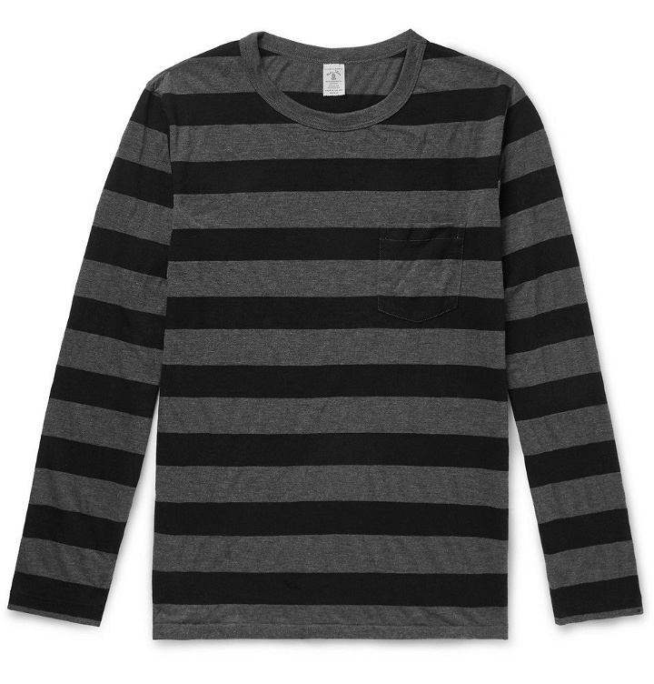 Photo: Velva Sheen - Striped Cotton-Blend Jersey T-Shirt - Charcoal