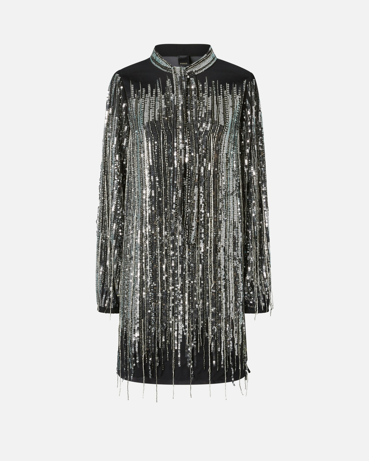 Pinko Mini Dress With Sequins And Fringing Black/Silver