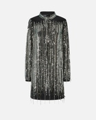Pinko Mini Dress With Sequins And Fringing Black/Silver