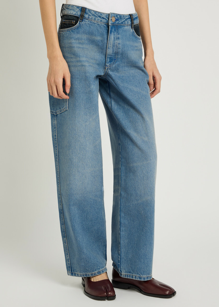 Damson Madder Drew Embroidered Relaxed Straight-leg Jeans Denim