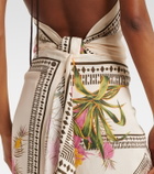 Blumarine Asymmetric draped printed twill midi skirt