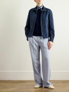 Etro - Leather-Trimmed Cotton and Wool-Blend Jacquard Bomber Jacket - Blue