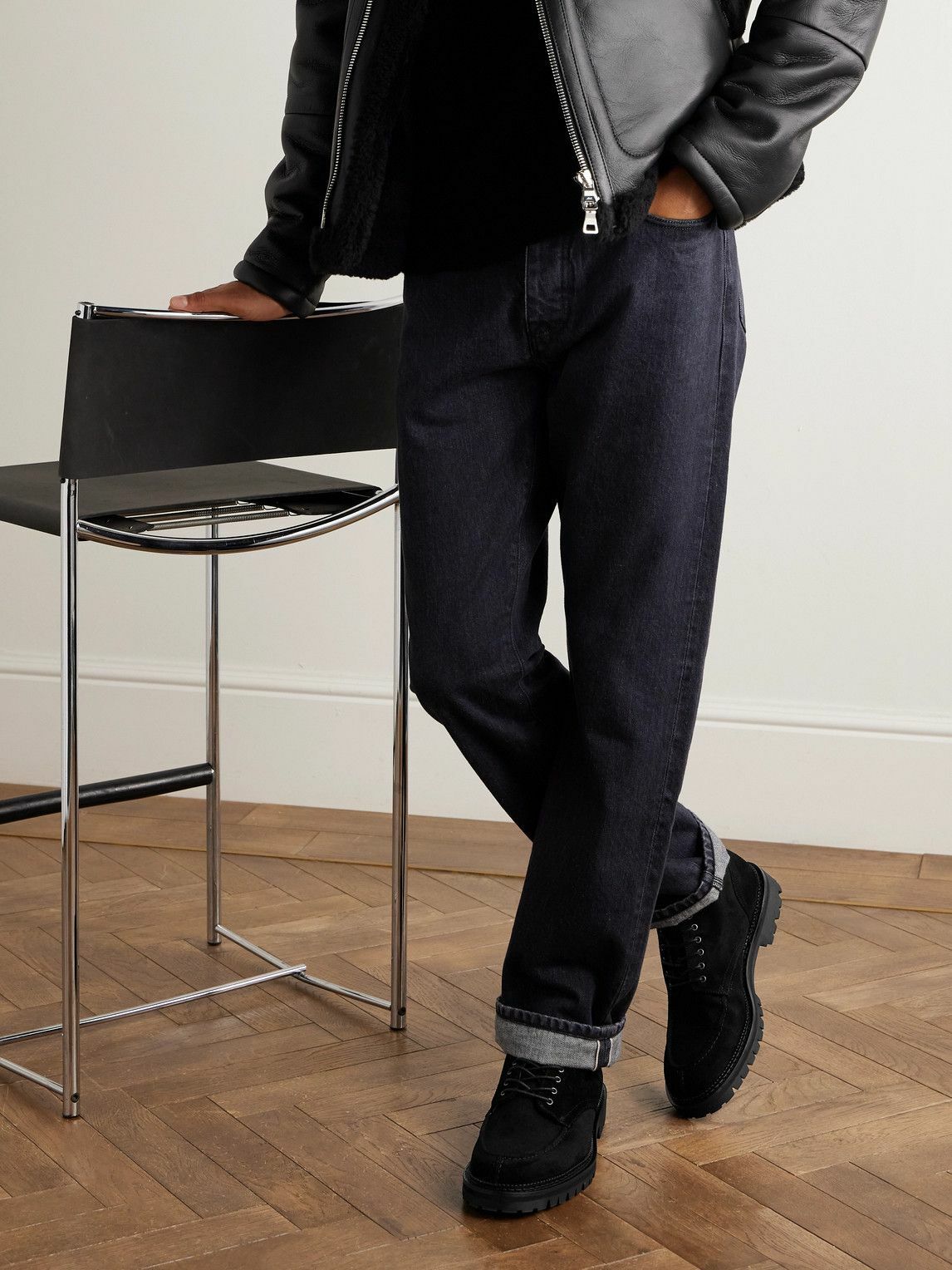 Mr P. - Commander Shearling-Lined Suede Lace-Up Boots - Black