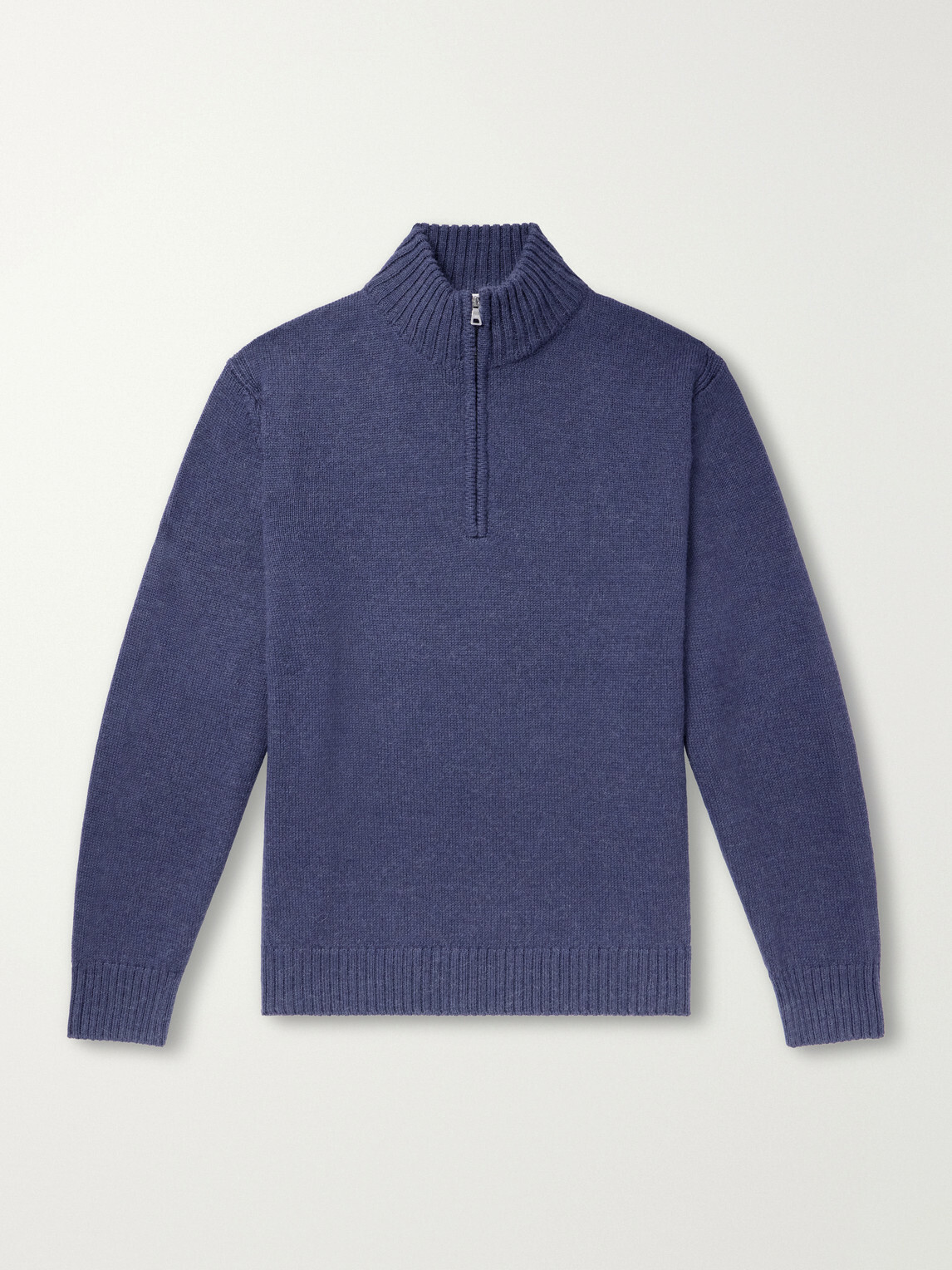 Mr P. - Rib-Trimmed Alpaca Half-Zip Sweater - Blue
