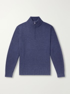 Mr P. - Rib-Trimmed Alpaca Half-Zip Sweater - Blue