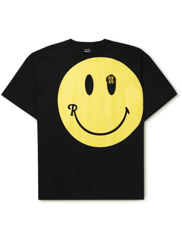 Photo: Raf Simons - Smiley Logo-Appliquéd Printed Cotton-Jersey T-Shirt - Black