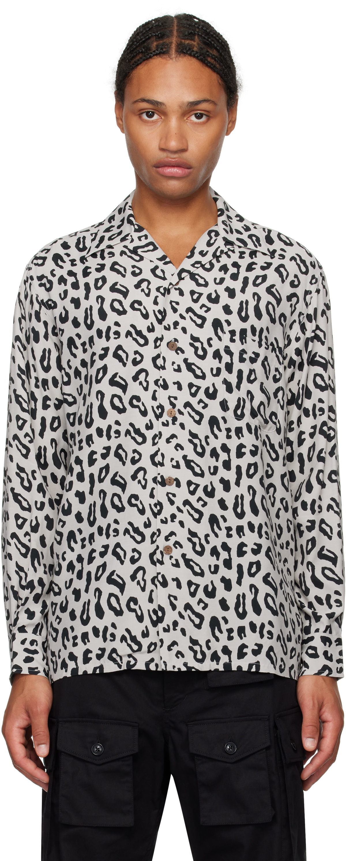 トップス WACKO MARIA / LEOPARD OPEN COLLAR SHIRT WACKO MARIA Gray Leopard Open Collar Shirt Wacko Maria