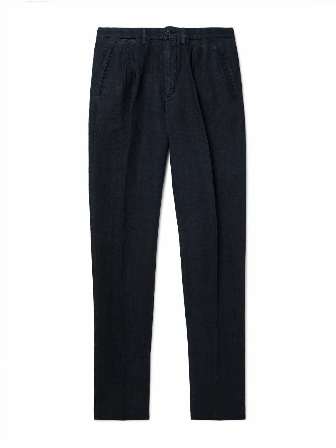 Boglioli - Straight-Leg Pleated Linen Trousers - Blue