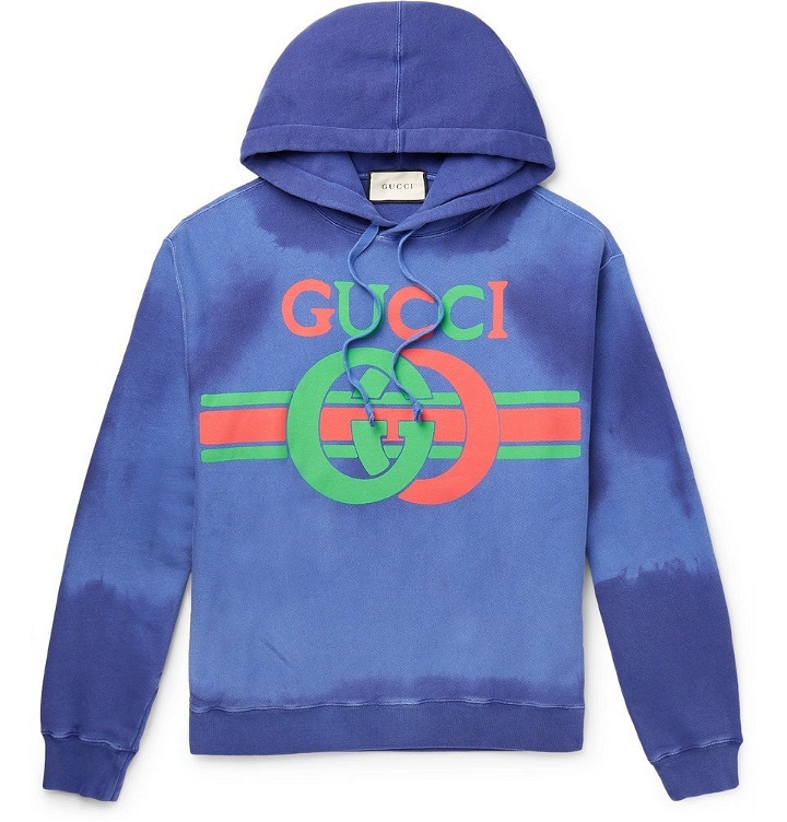Photo: Gucci - Logo-Print Loopback Cotton-Jersey Hoodie - Blue