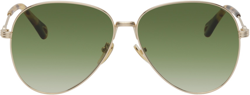 Chloe Gold and Green Aviator Sunglasses Chloe Green/Gold Gradient CE144S Romie Aviator Sunglasses  main image 4