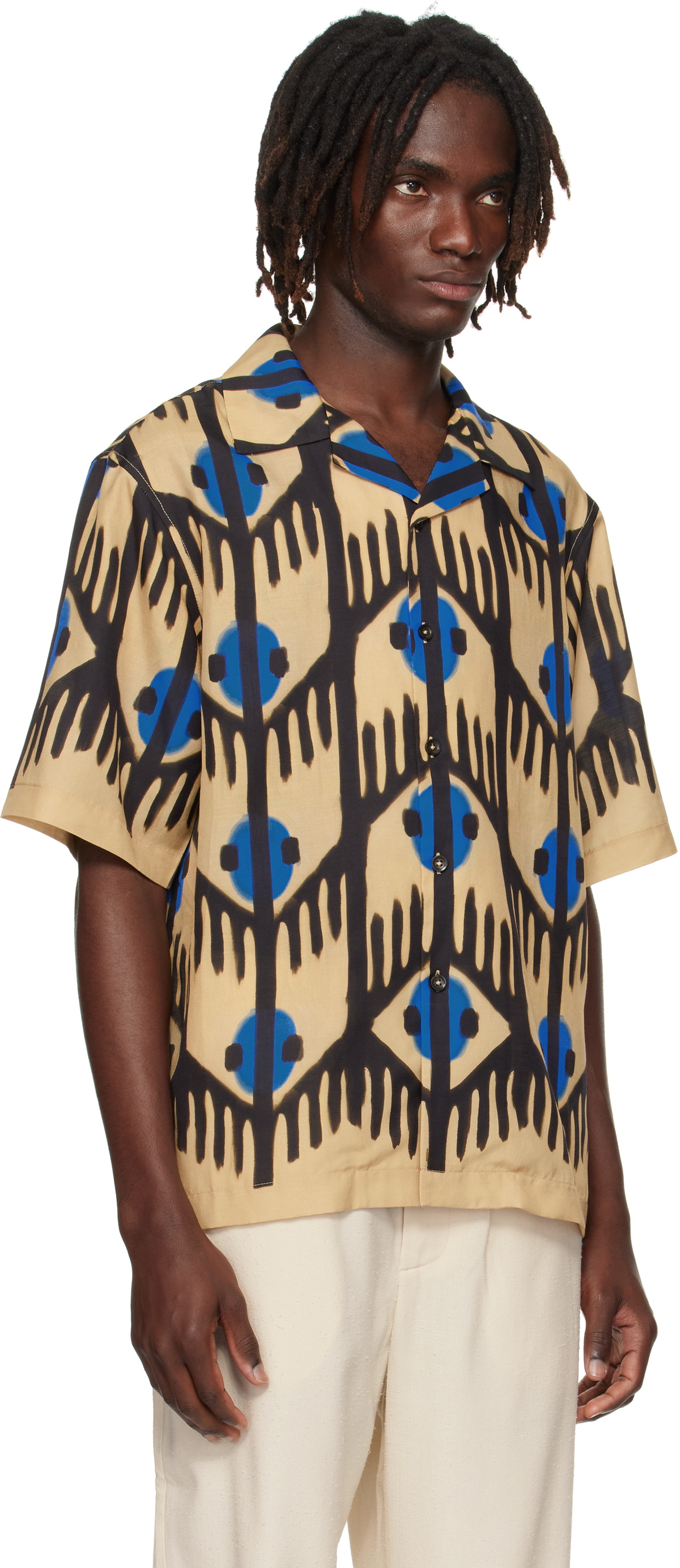 COMMAS Multicolor Geometric Print Silk Camp Collar Shirt