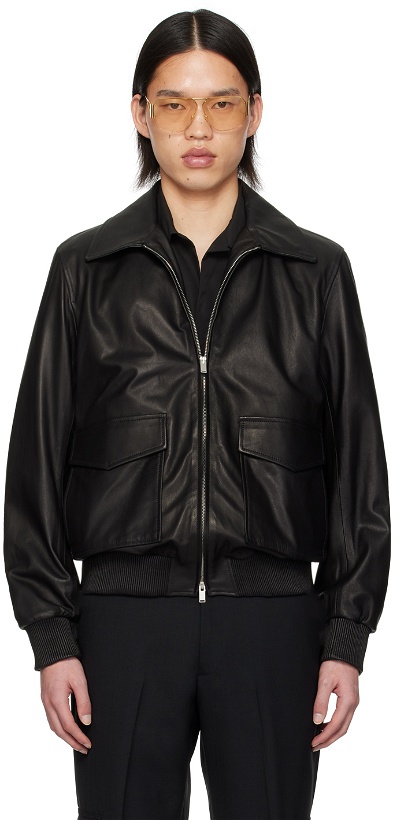 Photo: Lardini Black Flap Pocket Leather Jacket