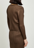 Pleats Please Issey Miyake Pleated Woven Cardigan Brown