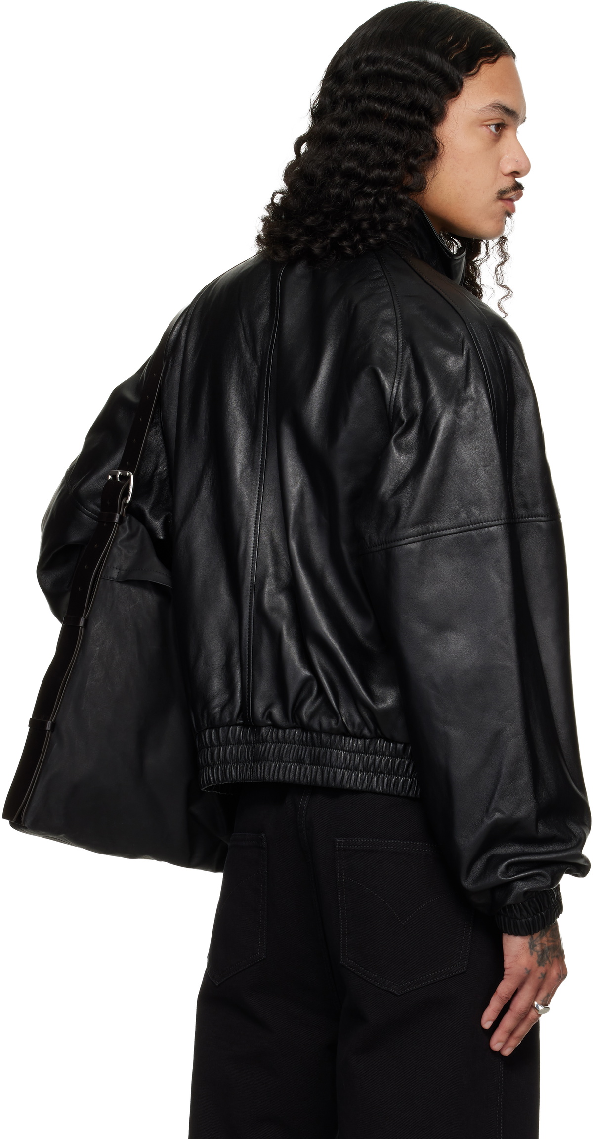 LU'U DAN Black Blouson Leather Jacket