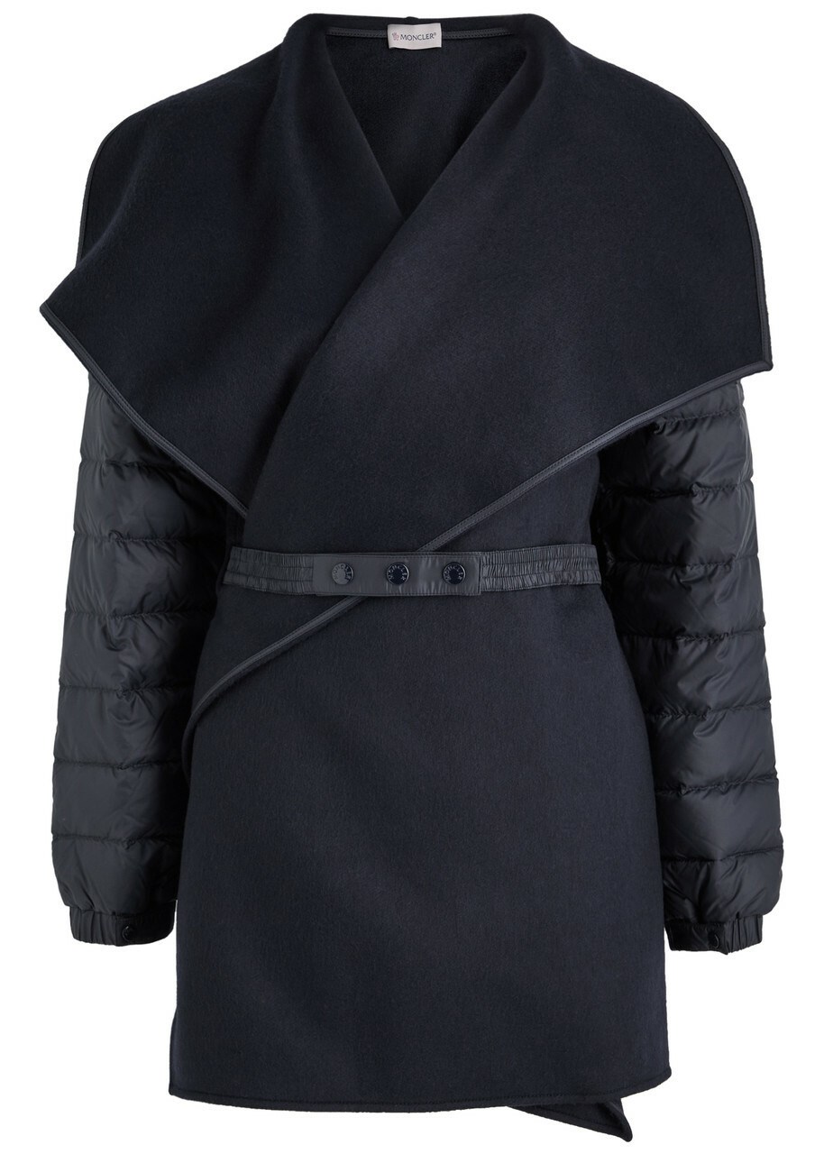 Moncler Women's Huppe Logo Neck Padded Jacket in Black Moncler Moncler Women's Huppe Logo Neck Padded Jacket in Black Moncler