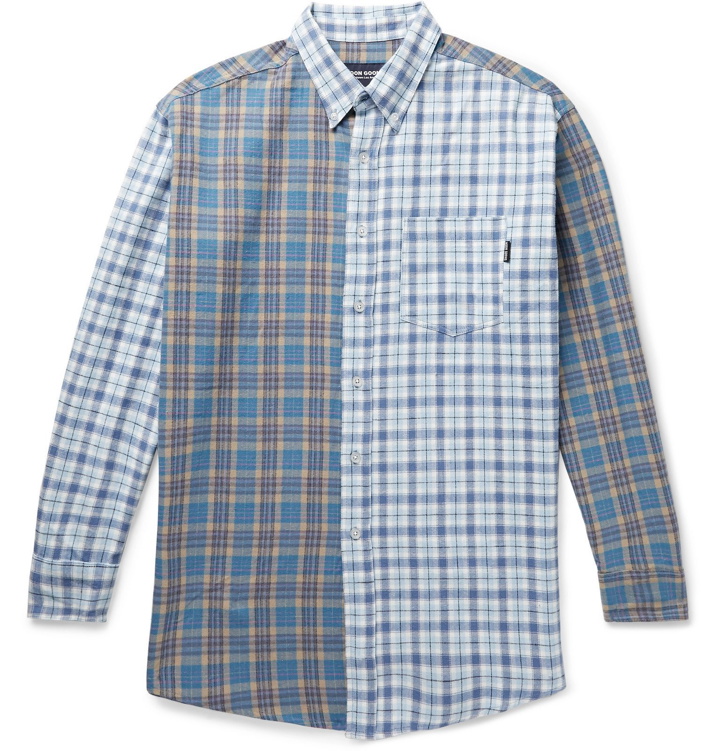 Photo: Noon Goons - Button-Down Collar Panelled Checked Cotton-Flannel Shirt - Blue
