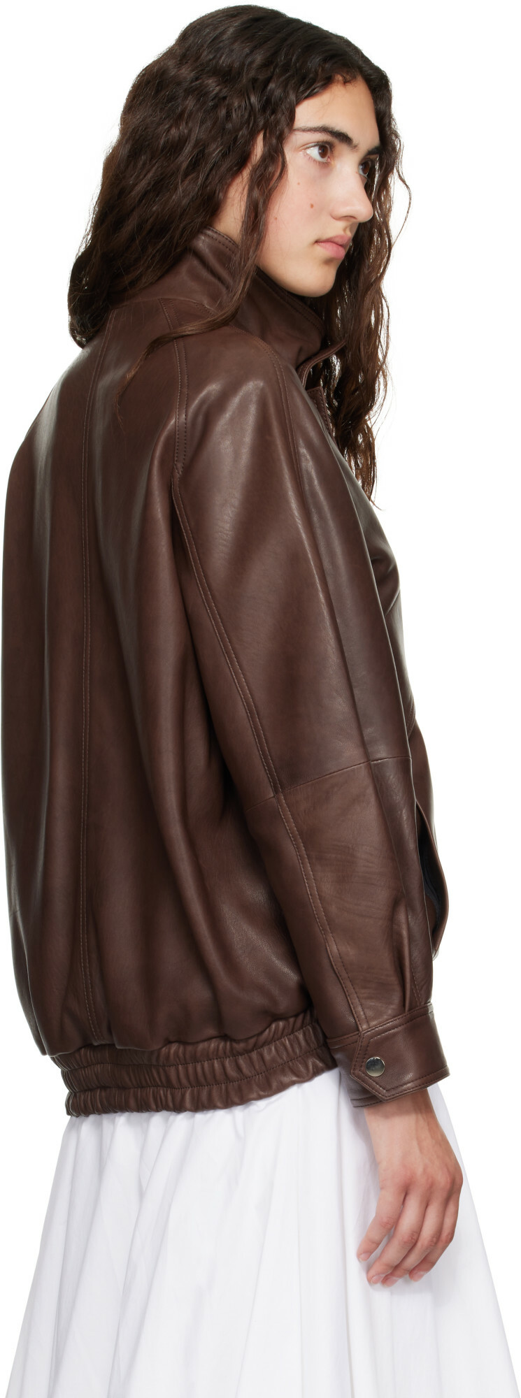 Nour Hammour Brown Ariste Leather Bomber Jacket