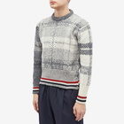 Thom Browne Men's Jacquard Tartan Donegal Crew Knit in Tonal Grey