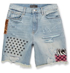 AMIRI - Panelled Distressed Denim Shorts - Light blue