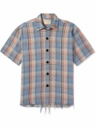Greg Lauren - Frayed Checked Cotton-Flannel Shirt - Blue