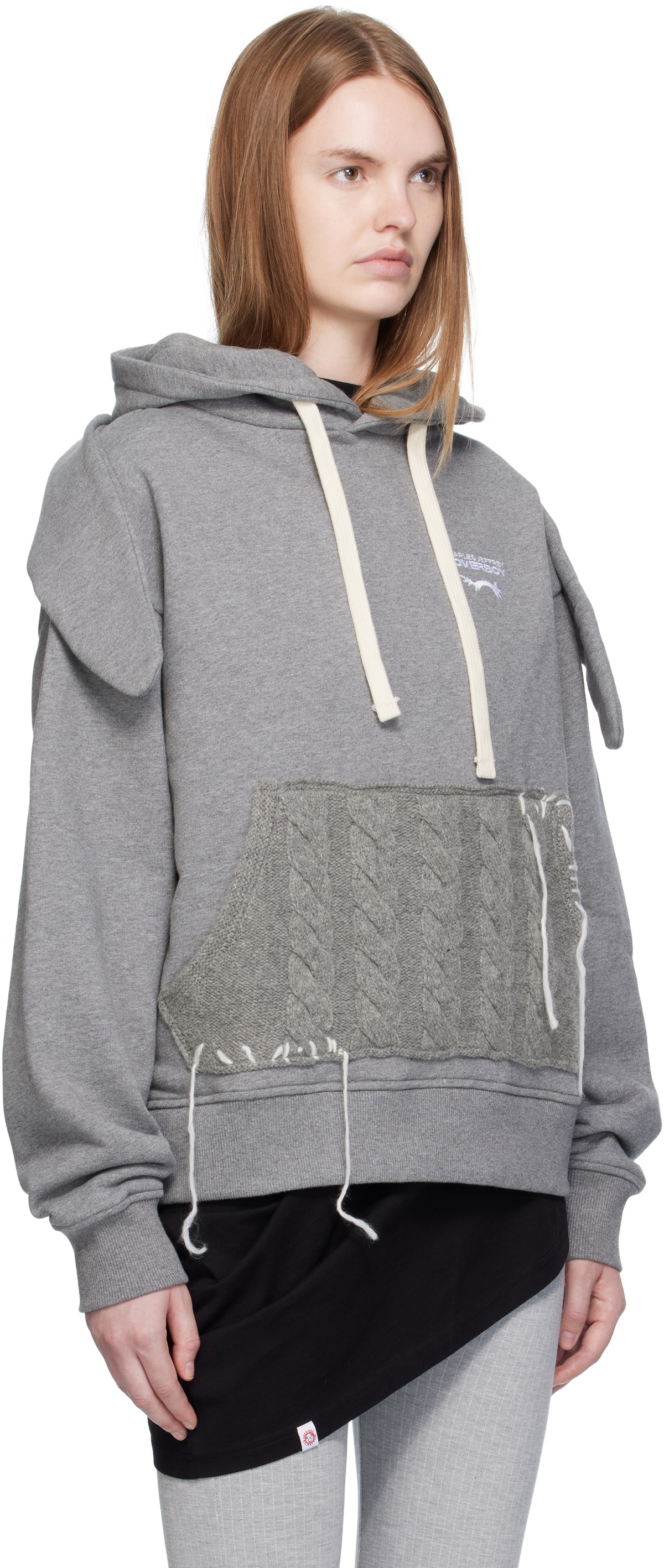 Charles Jeffrey LOVERBOY Gray Patch Rabbit Ears Hoodie
