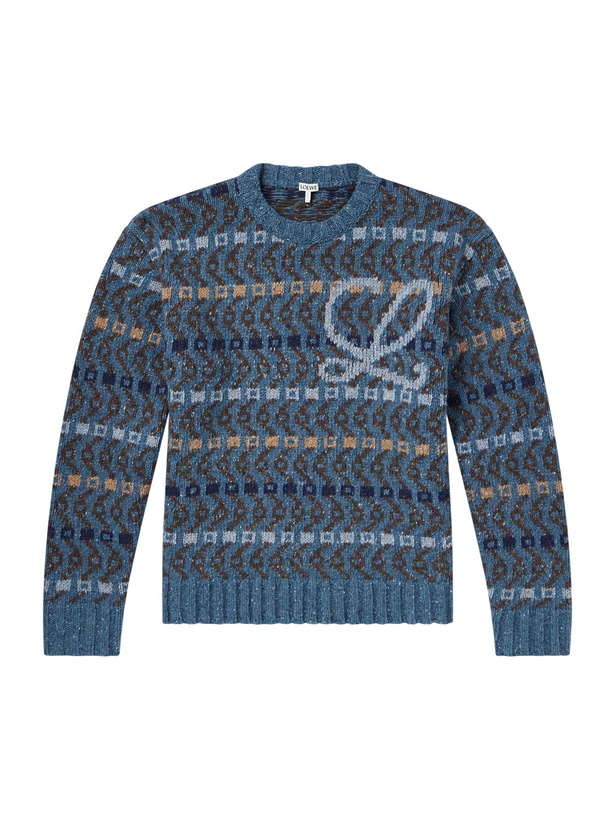 Photo: LOEWE - Logo-Intarsia Wool-Blend Sweater - Blue