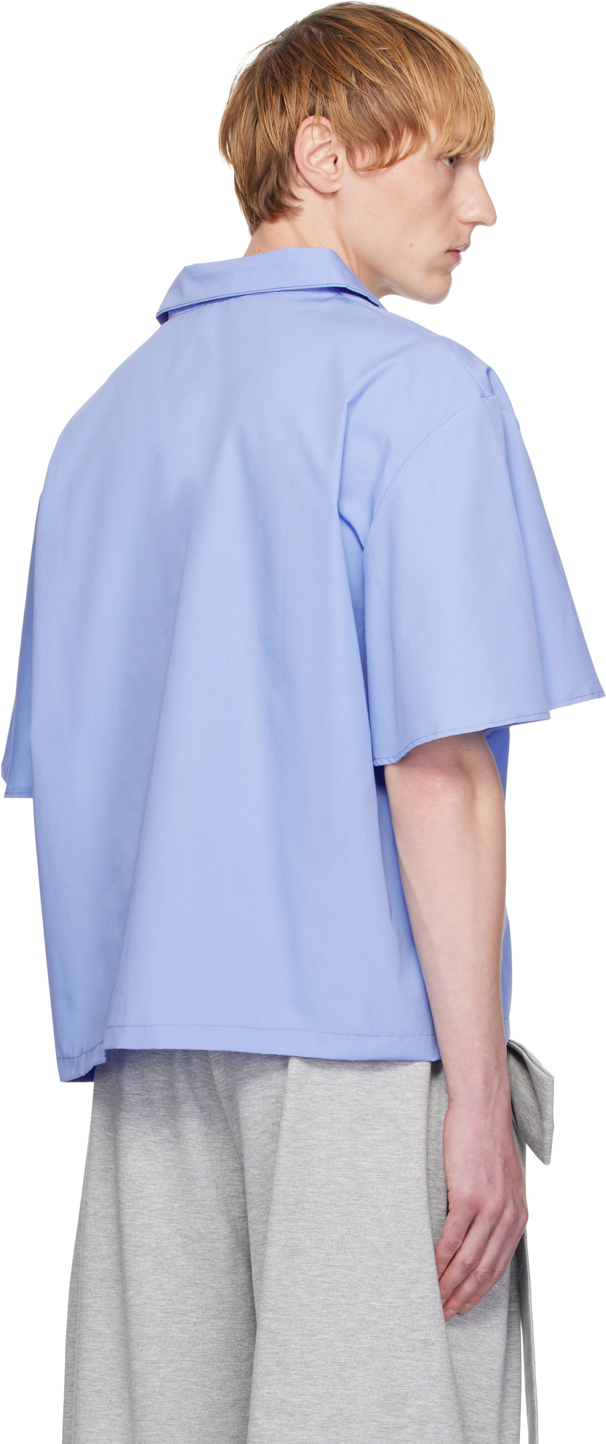 ANDREJ GRONAU Blue V-Neck Poplin Shirt