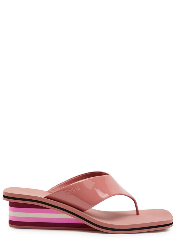 Photo: Chloe Swimming Cool 45 Patent Leather Wedge Sandals Pink