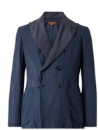 Barena - Siroco Double-Breasted Silk-Trimmed Linen and Cotton-Blend Blazer - Blue