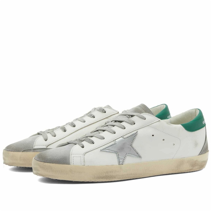 Photo: Golden Goose Men's Super-Star Suede Toe Leather Sneakers in White/Grey/Silver