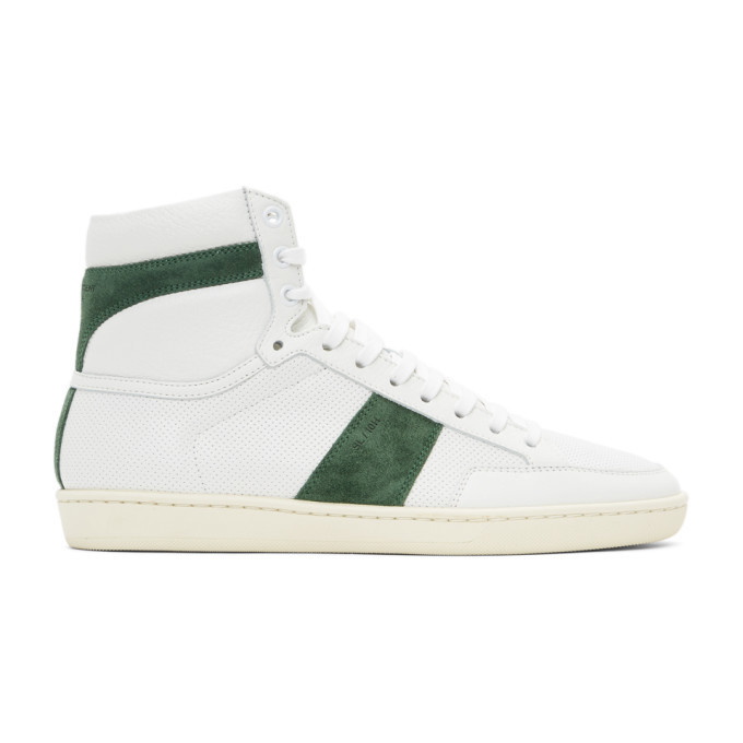 Photo: Saint Laurent White and Green Court Classic SL/10H Sneakers