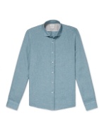 Brunello Cucinelli - Cutaway-Collar Linen-Chambray Shirt - Blue